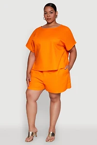 Womens Plus Button Back Keyhole Short Sleeve Top,