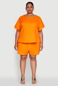 Womens Plus Button Back Keyhole Short Sleeve Top,