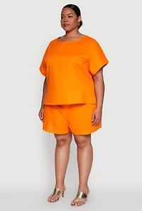 Womens Plus Button Back Keyhole Short Sleeve Top,
