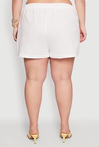 Womens Plus Linen High Waist Shorts, White,