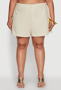 Womens Plus Linen High Waist Shorts, 2X