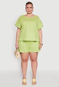 Womens Plus Linen High Waist Shorts,