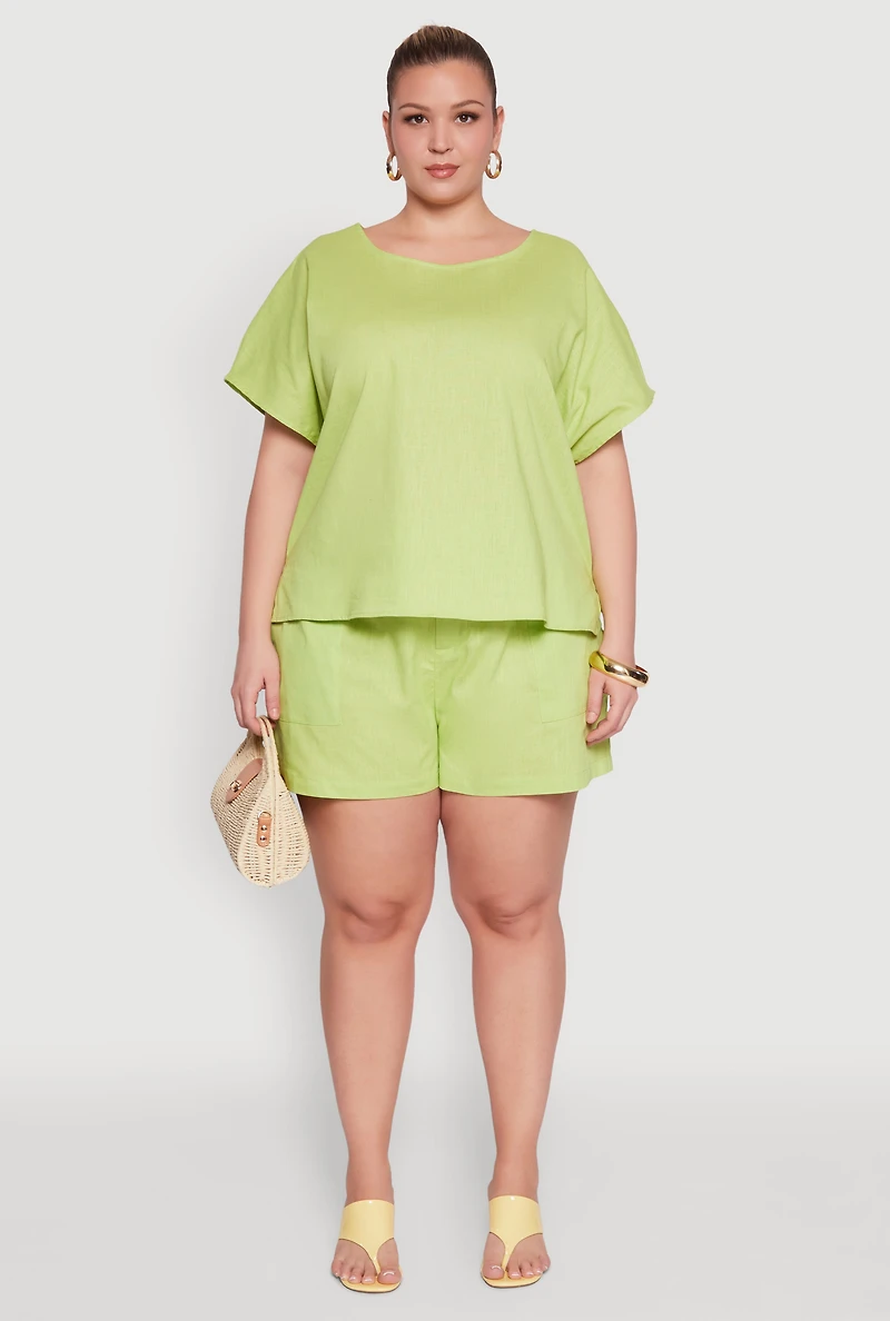Plus Linen High Waist Shorts