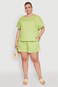 Womens Plus Linen High Waist Shorts,