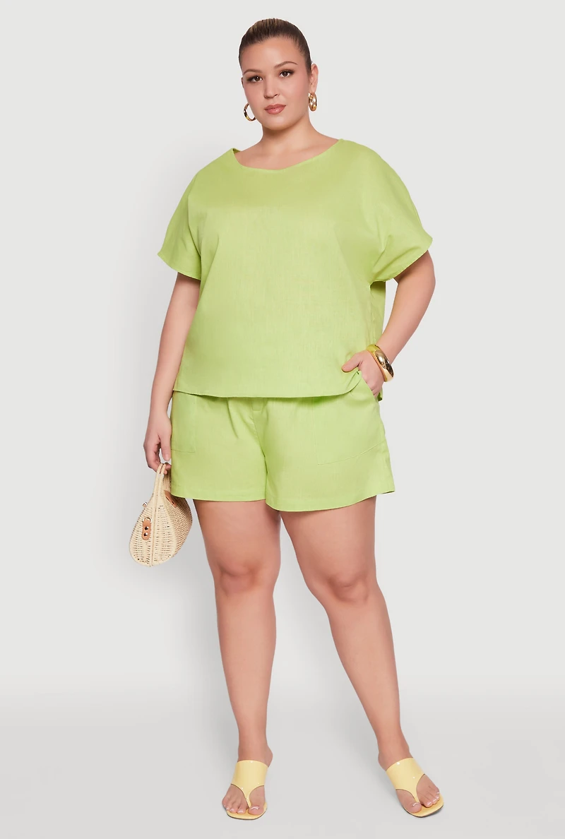 Womens Plus Linen High Waist Shorts, 3X