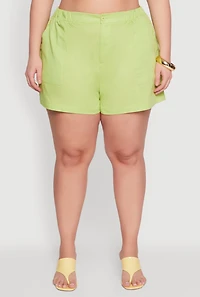 Womens Plus Linen High Waist Shorts,