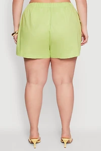 Womens Plus Linen High Waist Shorts,