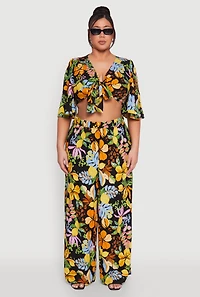 Womens Plus Size Tropical Floral Palazzo Pants, Multi, Size 3X