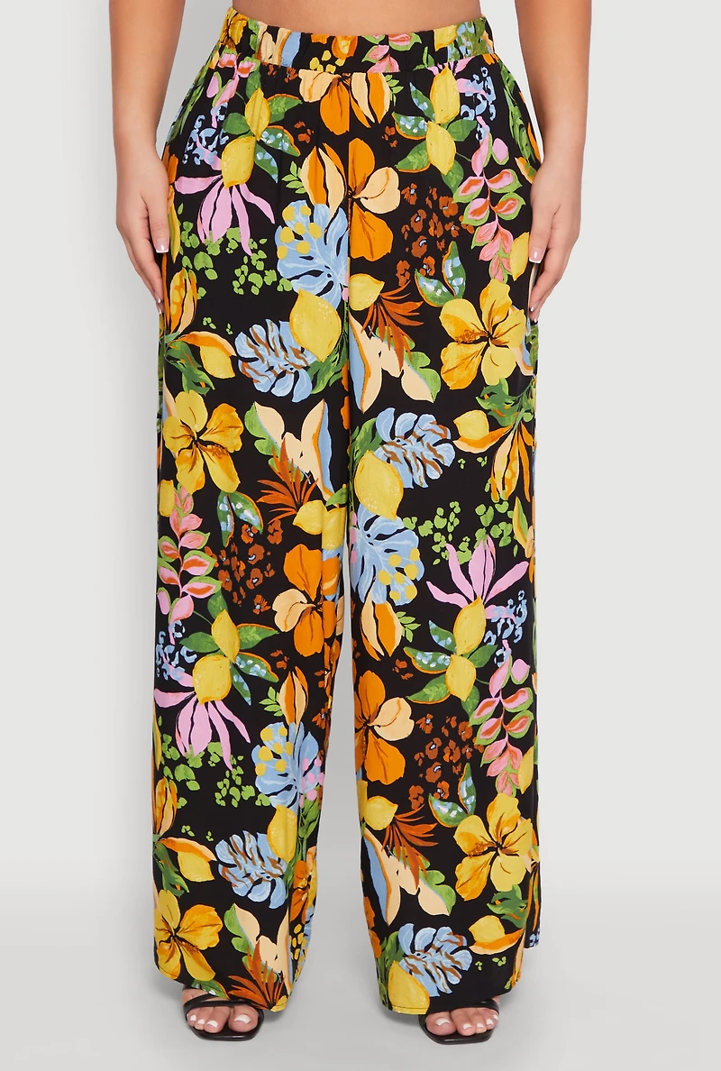 Womens Plus Size Tropical Floral Palazzo Pants, Multi, Size 3X