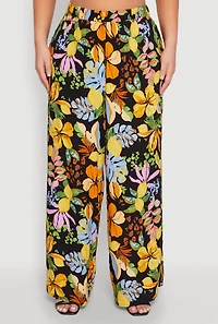 Womens Plus Size Tropical Floral Palazzo Pants, Multi, Size 3X