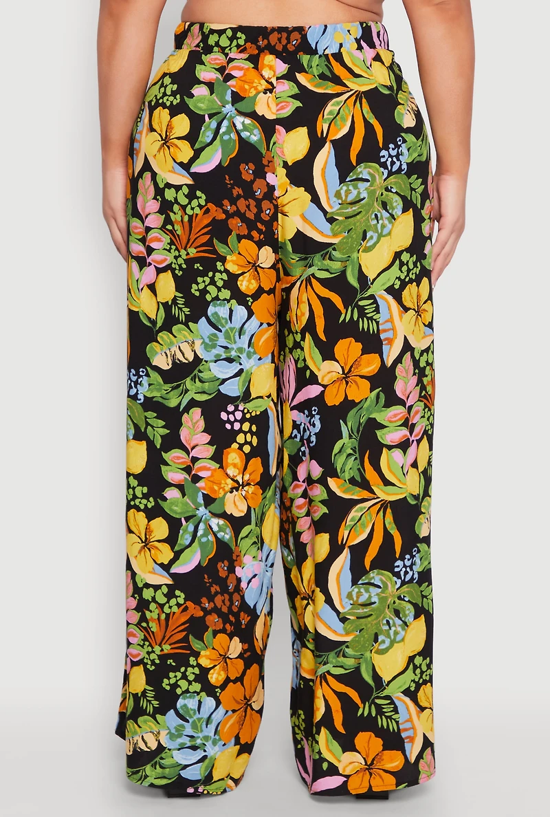 Womens Plus Size Tropical Floral Palazzo Pants, Multi, Size 3X