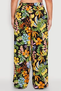 Womens Plus Size Tropical Floral Palazzo Pants, Multi, Size 3X