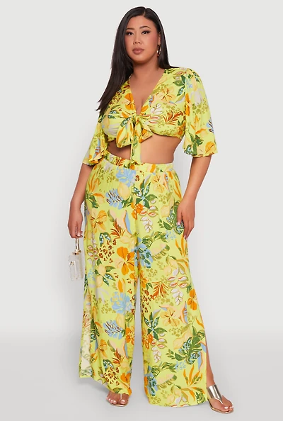 Womens Plus Size Tropical Floral Palazzo Pants, Multi, Size 3X