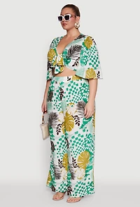 Plus Chic Tie Front Cropped Blouse with Flutter Sleeves