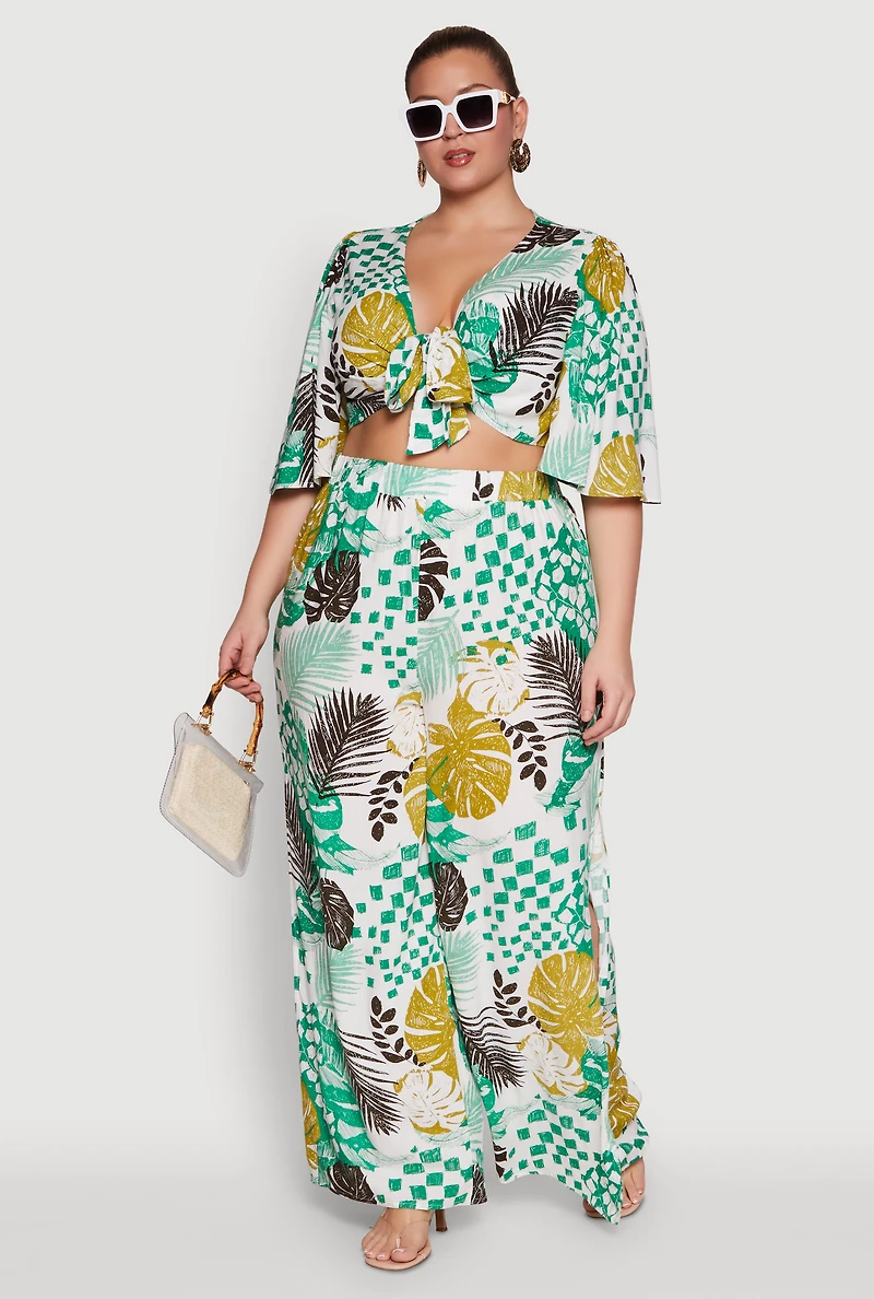 Plus Stylish High Waisted Wide Leg Palazzo Pants