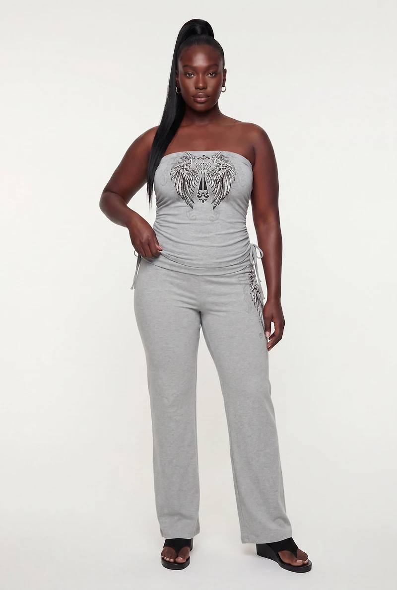 Plus Goth Grunge Cross Graphic Fold Over Pants