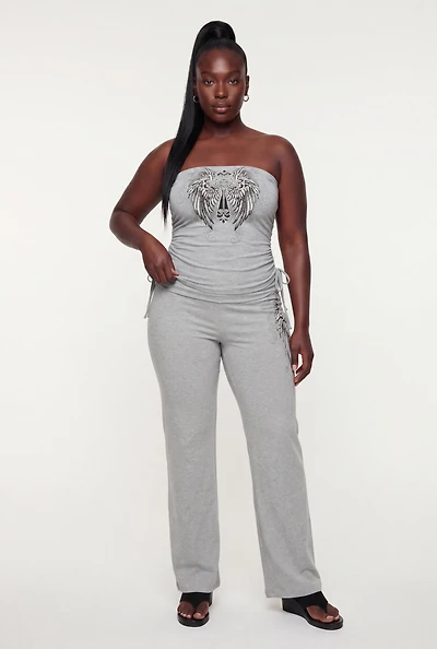 Plus Goth Grunge Cross Graphic Fold Over Pants