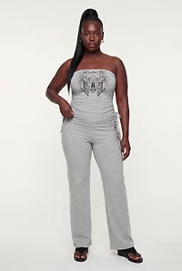 Plus Goth Grunge Cross Graphic Fold Over Pants