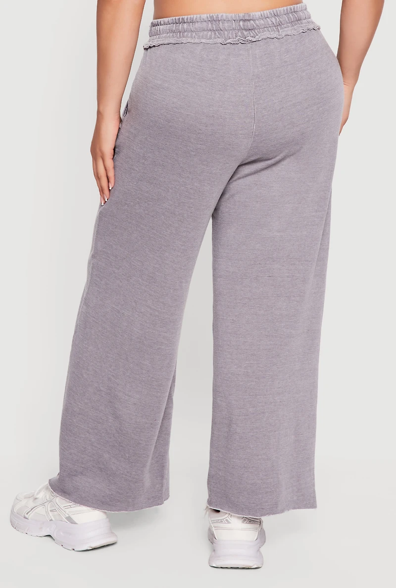 Plus Raw Hem High Waisted Wide Leg Sweatpants