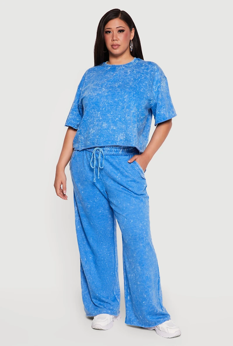 Plus Raw Hem High Waisted Wide Leg Sweatpants