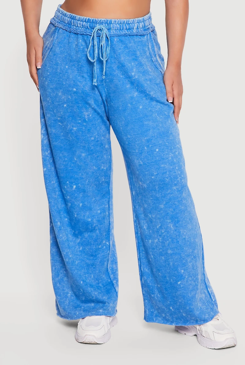 Plus Raw Hem High Waisted Wide Leg Sweatpants