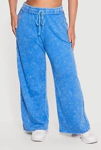 Plus Raw Hem High Waisted Wide Leg Sweatpants