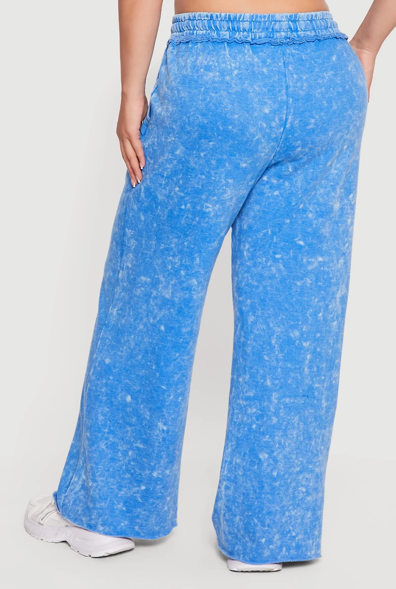 Plus Raw Hem High Waisted Wide Leg Sweatpants