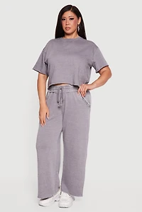 Plus Acid Wash Short Sleeve Raw Hem Sweatshirt