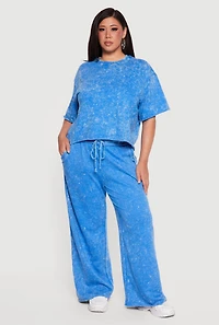 Plus Acid Wash Short Sleeve Raw Hem Sweatshirt
