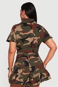 Plus Short Sleeve Camouflage Cropped Jacket