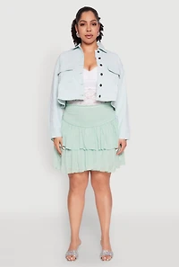 Womens Plus Size Spoon Jeans Denim Cropped Jacket, Green, Size 2X