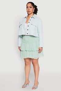 Womens Plus Size Spoon Jeans Denim Cropped Jacket, Green, Size 2X
