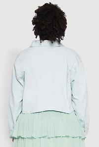 Womens Plus Size Spoon Jeans Denim Cropped Jacket, Green, Size 2X