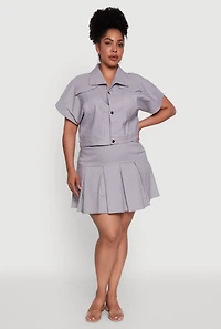 Womens Plus Size Hyperstretch Pinstripe Short Sleeve Top, Grey, Size 3X