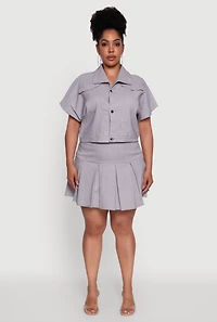 Womens Plus Size Hyperstretch Pinstripe Short Sleeve Top, Grey, Size 3X