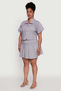 Womens Plus Size Hyperstretch Pinstripe Short Sleeve Top, Grey, Size 3X