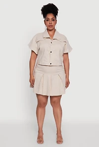 Womens Plus Size Hyperstretch Pinstripe Short Sleeve Top, Beige, Size 2X