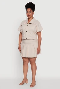 Womens Plus Size Hyperstretch Pinstripe Short Sleeve Top, Beige, Size 2X