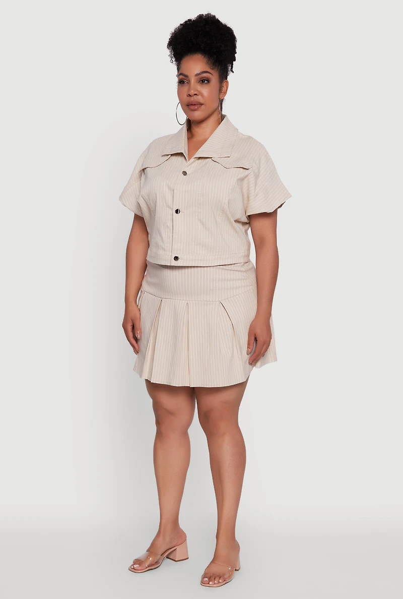 Womens Plus Hyperstretch Pinstripe Short Sleeve Top,