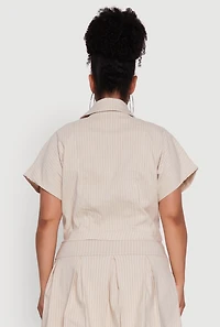Womens Plus Size Hyperstretch Pinstripe Short Sleeve Top, Beige, Size 3X
