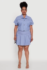 Womens Plus Size Hyperstretch Pinstripe Short Sleeve Top, Blue, Size 3X