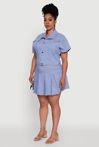 Womens Plus Size Hyperstretch Pinstripe Short Sleeve Top, Blue, Size 3X