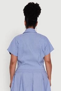 Womens Plus Size Hyperstretch Pinstripe Short Sleeve Top, Blue, Size 3X