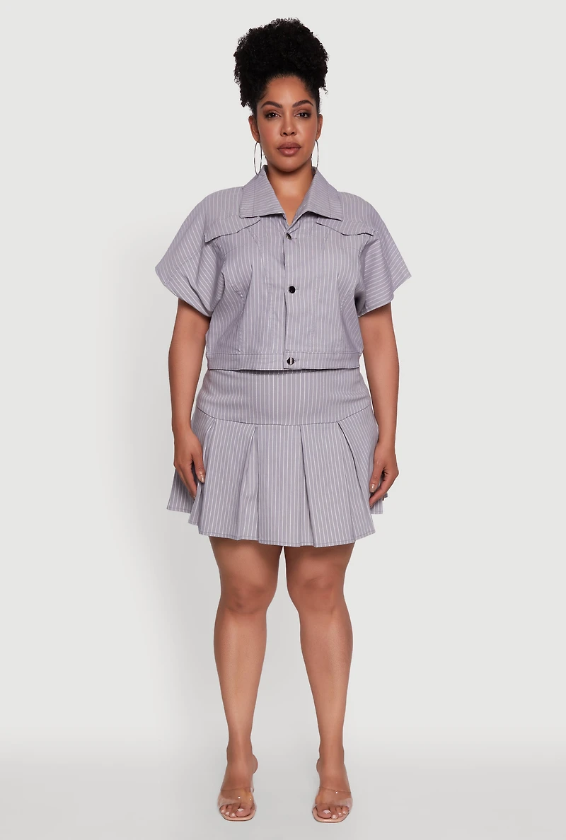 Womens Plus Hyperstretch Pinstripe Mini Pleated Skirt, 1X