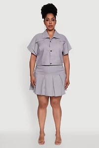 Womens Plus Size Hyperstretch Pinstripe Mini Pleated Skirt, Grey, Size 2X