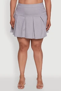Womens Plus Hyperstretch Pinstripe Mini Pleated Skirt, Grey,