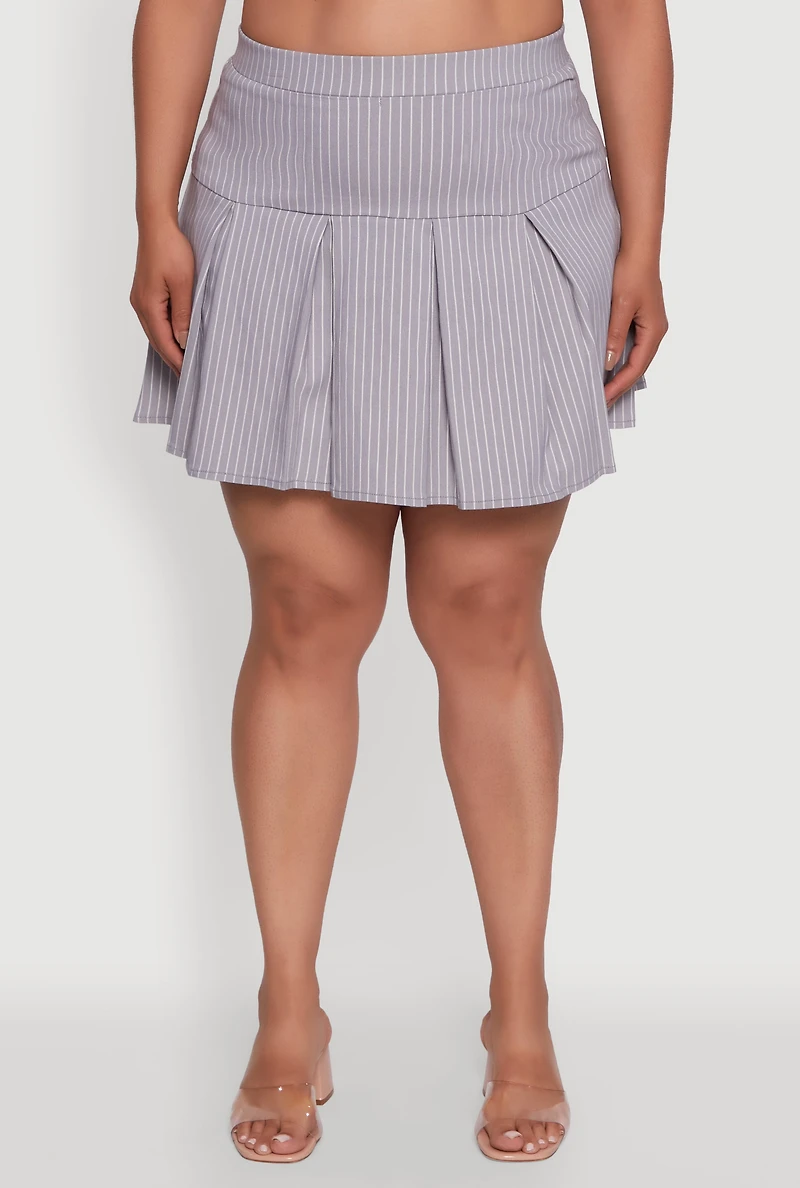 Womens Plus Hyperstretch Pinstripe Mini Pleated Skirt, 1X