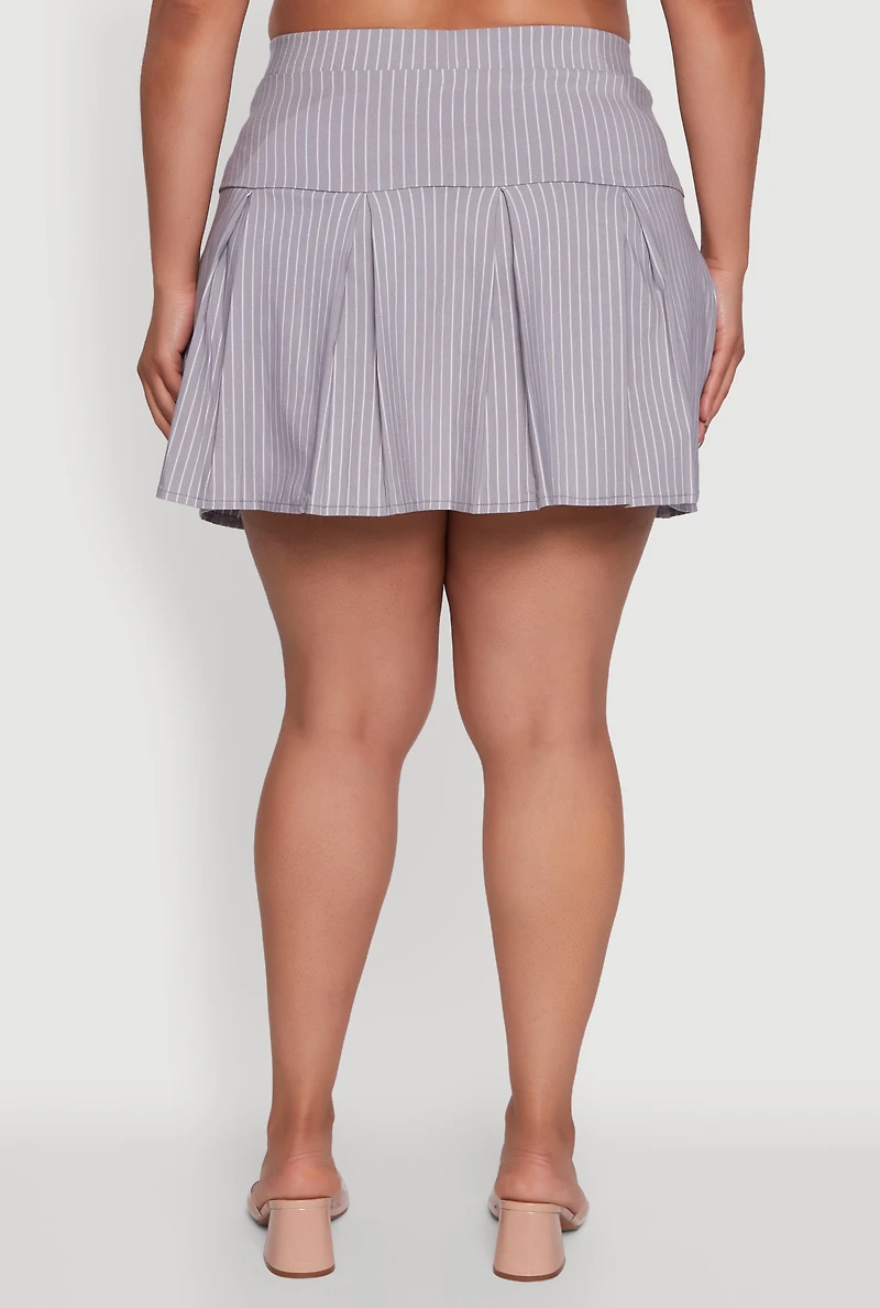 Womens Plus Hyperstretch Pinstripe Mini Pleated Skirt, 1X