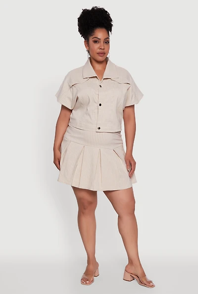 Womens Plus Size Hyperstretch Pinstripe Mini Pleated Skirt, Khaki, Size 3X