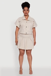 Womens Plus Size Hyperstretch Pinstripe Mini Pleated Skirt, Khaki, Size 3X